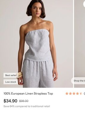 Quince Blue and White Linen strapless top